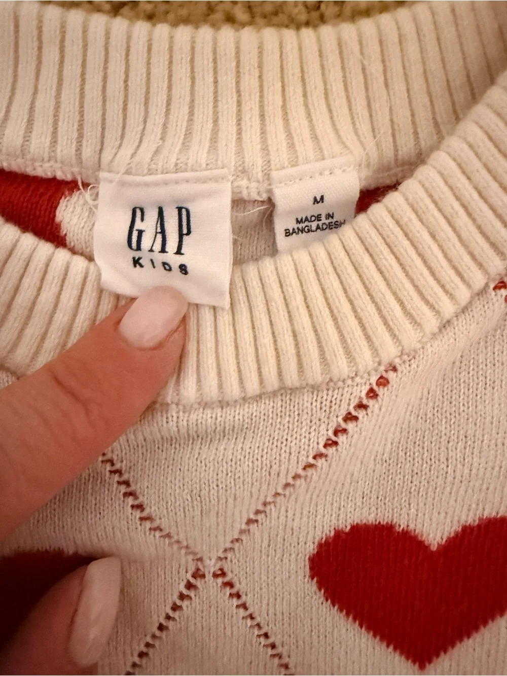Gap Red and White Heart Crewneck Sweater